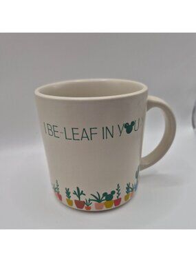 Disney Stoneware Mug 11 Oz I Be-Leaf In You With Colorful Plant Pot Design